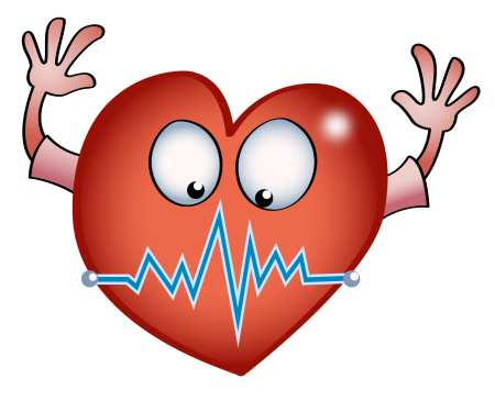 A heart with waving hands and a line showing an irregular heart rate rhythm