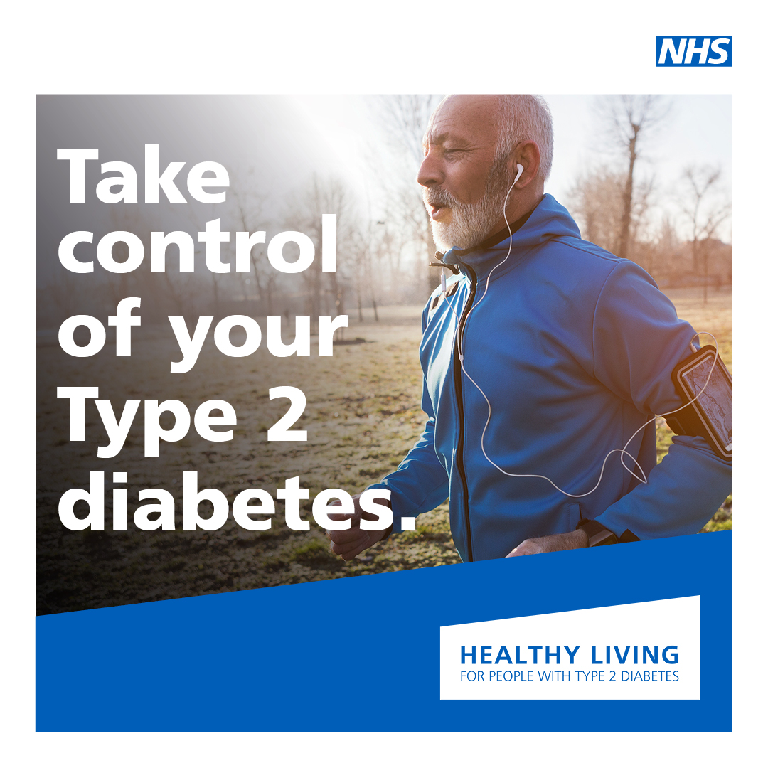 NHS HealthyLiving  -take control of your diabetes. Man jogging wearing earphones