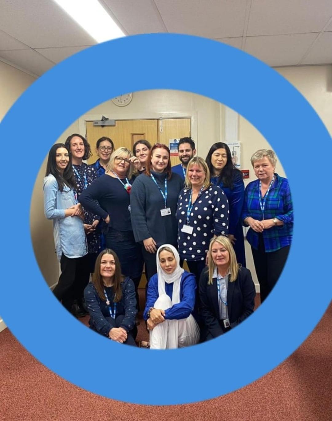 Colleagues dressed in blue for World Diabetes Day